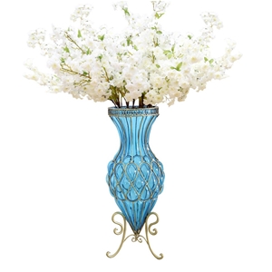 SOGA 67cm Blue Glass Floor Vase & 10pcs 