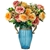 SOGA Blue Glass Flower Vase with 4 Bunch 11 Heads Artificial Rose Set