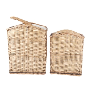 2 Piece Wicker Storage Baskets With Lid 