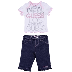 Guess Baby Girls Tee & Pant Set With Bag
