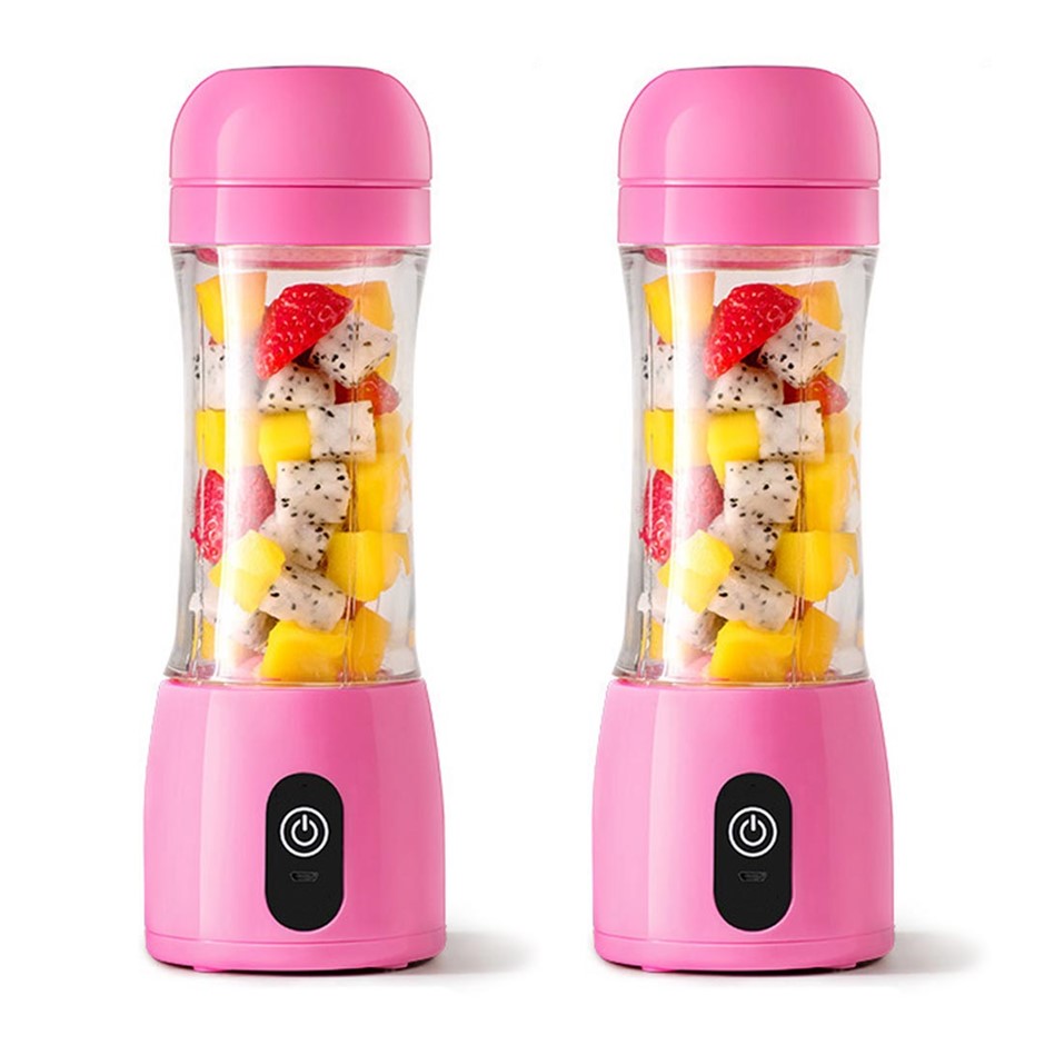 SOGA 2x 380ml Portable Mini USB Rechargeable Hand Fruit Mixer Juice Pink