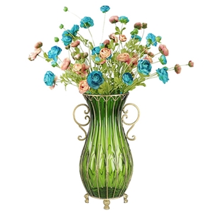 SOGA 51cm Green Glass Floor Vase & 12pcs