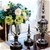 SOGA 2 x Clear Glass Flower Vase with Lid & Blue Flower Filler Vase Black