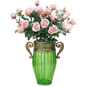 SOGA Green Glass Flower Vase with 8 Bunc