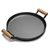SOGA 35cm Cast Iron Pan Skillet Sizzle Fry Platter w/ Wooden Handle No Lid