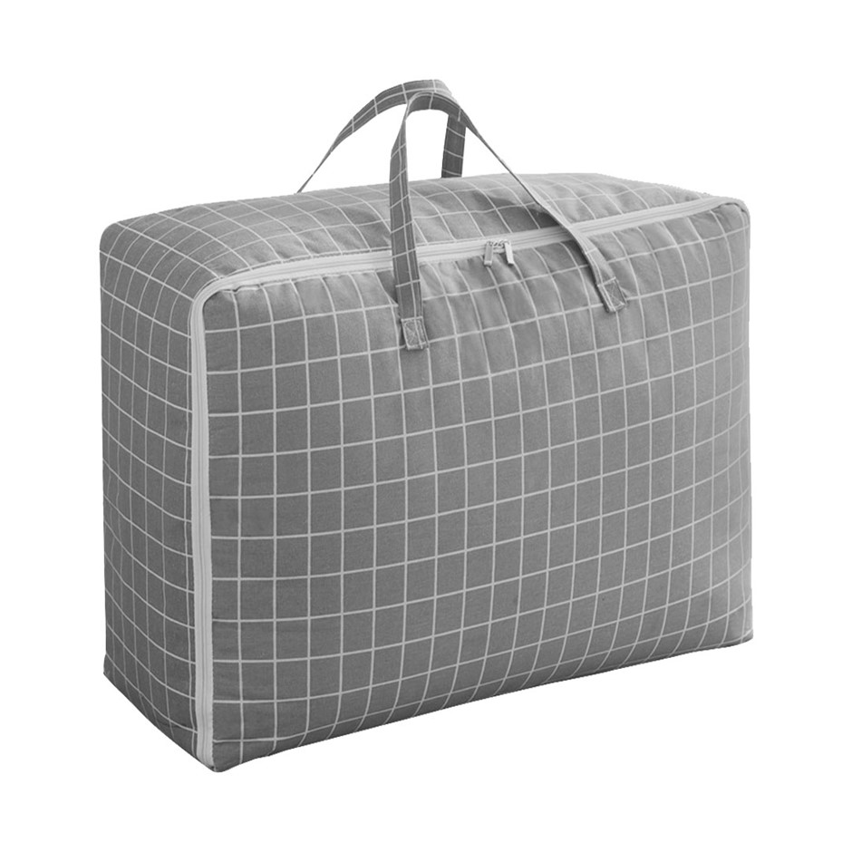 SOGA Grey Plaid Medium Storage Luggage Bag Double Zipper Foldable Organiser
