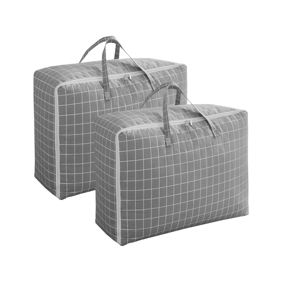 SOGA 2X Grey Plaid Super Large Storage Luggage Bag Foldable Organiser