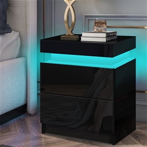 Bedside Table RGB LED Nightstand 2 Drawe