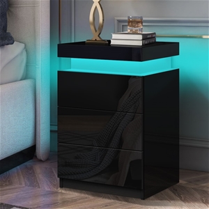Bedside Table RGB LED Nightstand 3 Drawe