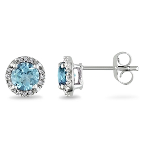 1.06ct Blue Topaz and Diamond Ear Pin Ea