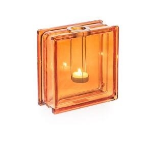 Orange Glass Brick Vase with Silver Meta