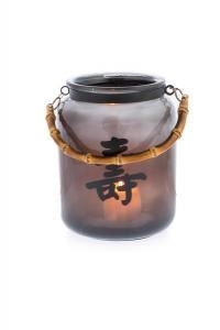 Glass Bottle Candle Holder with Bamboo H